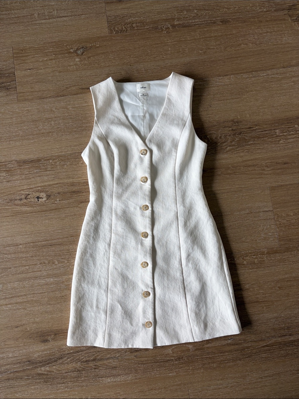 Aritzia Wilfred White Sleeveless V-Neck Button Mini Dress Sz XS